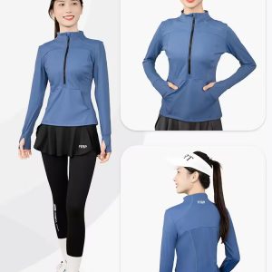 Women Half Zip Long Sleeve Workout Top Thumb Hole Quick Dry Running Sports Fitness Shirt